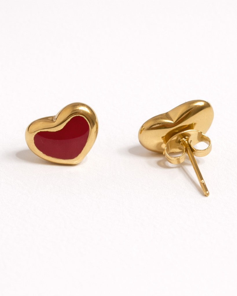 Heart Stud Earrings – White Gold / Red Gold (Waterproof Stainless Steel)
