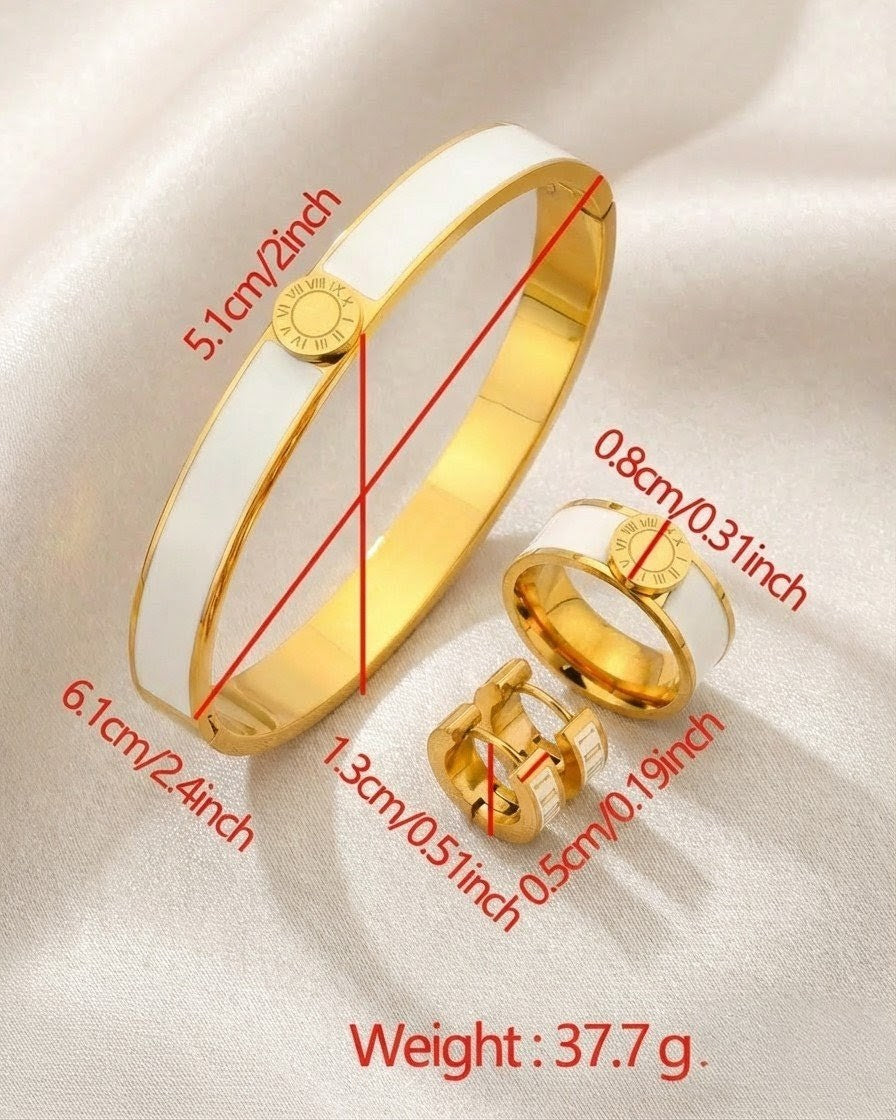 White Roman Enamel Bangle Bracelet – Gold