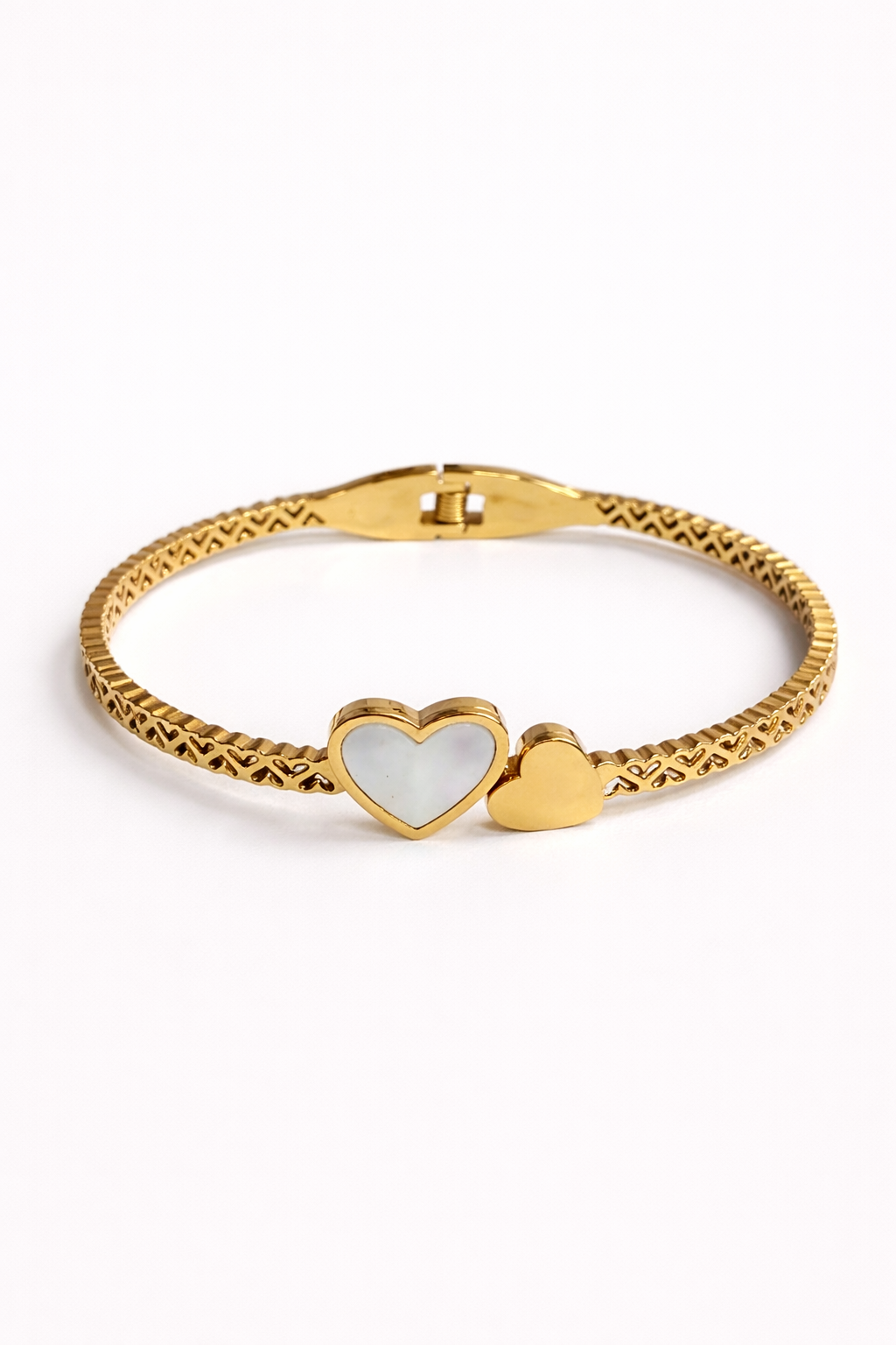 Double Heart Crystal Gold Bangle