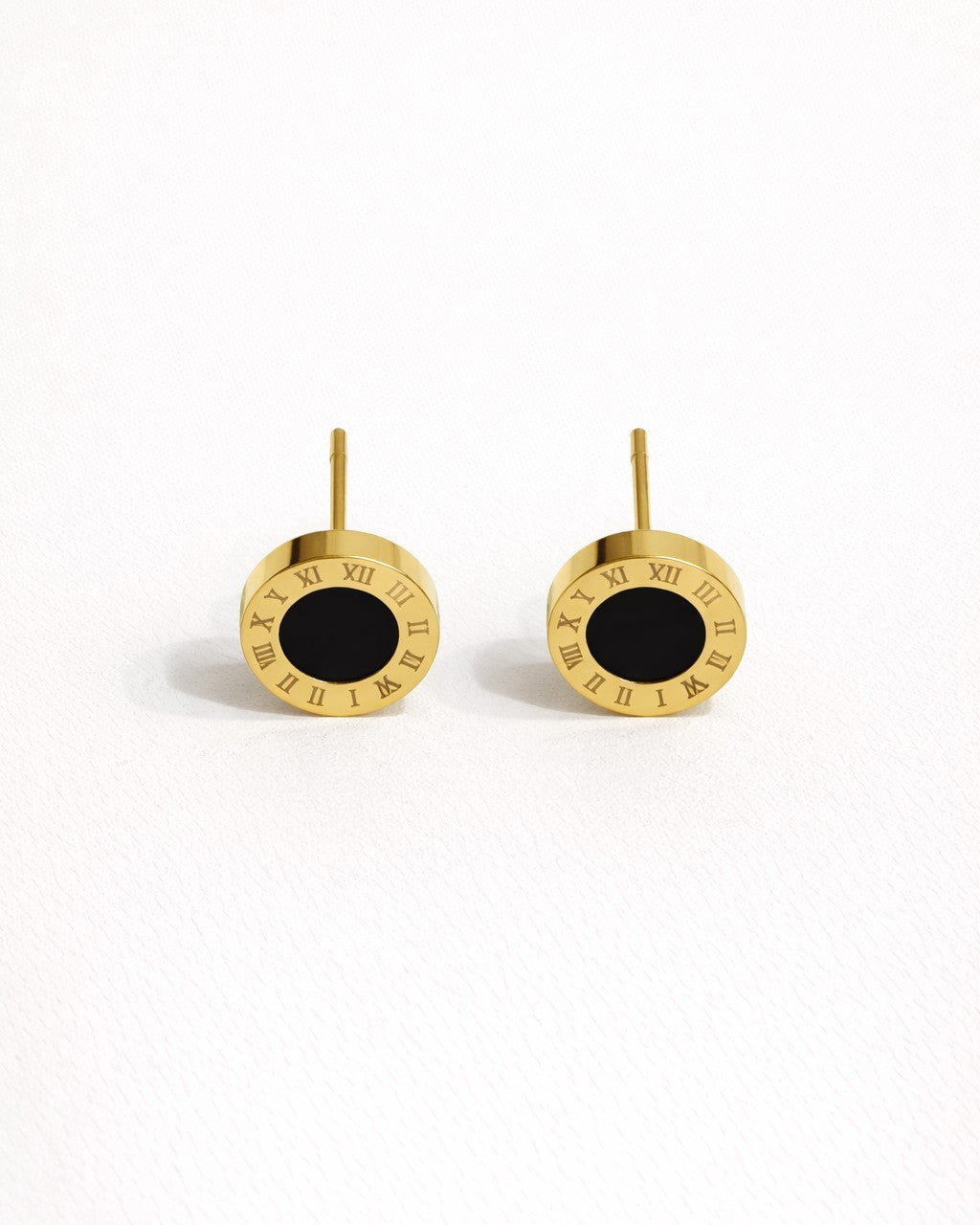 Roman Numeral Black Stud Earrings (Gold / Silver) 12 mm