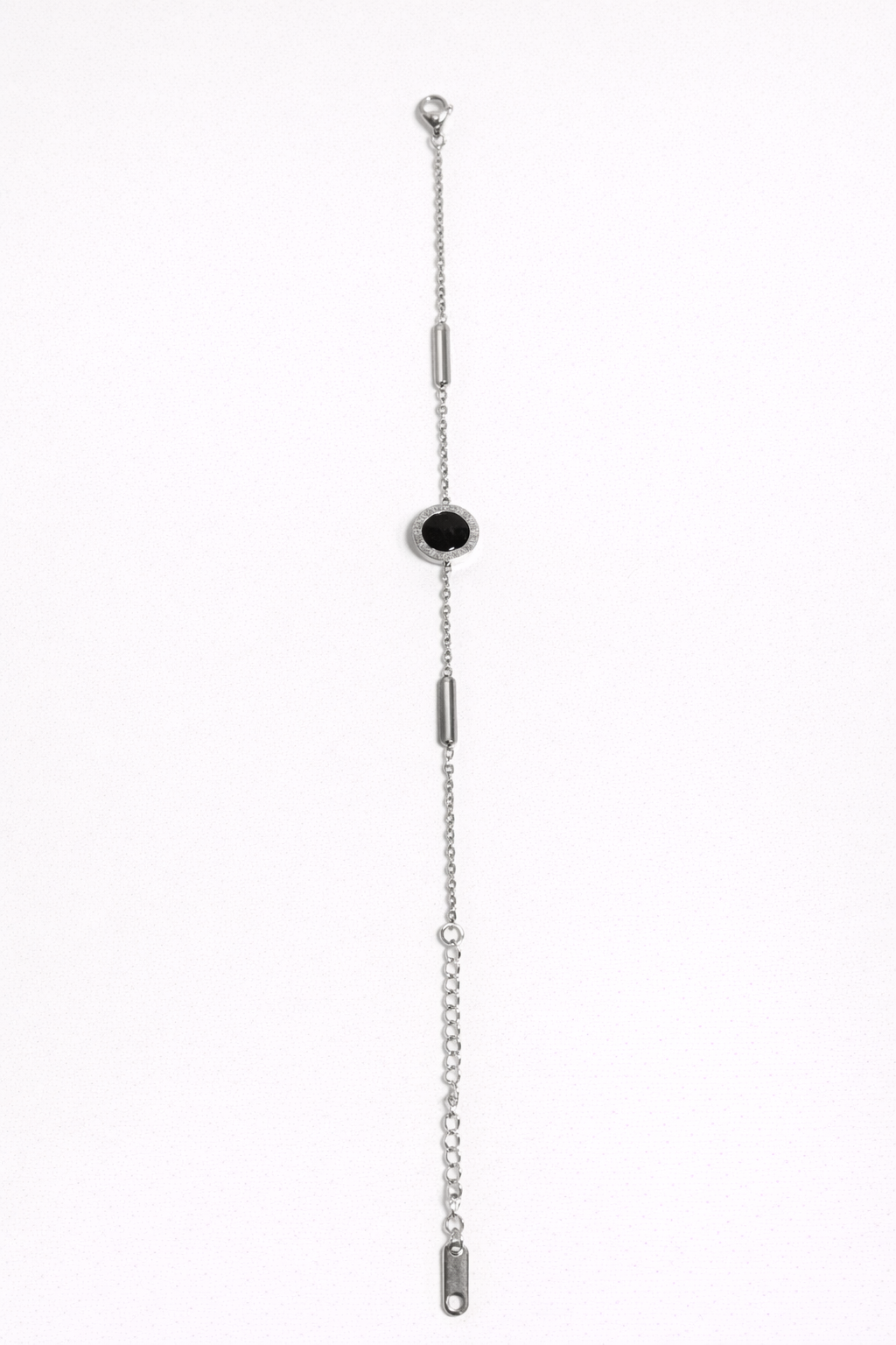 Roman Circle Bracelet (Silver & Black