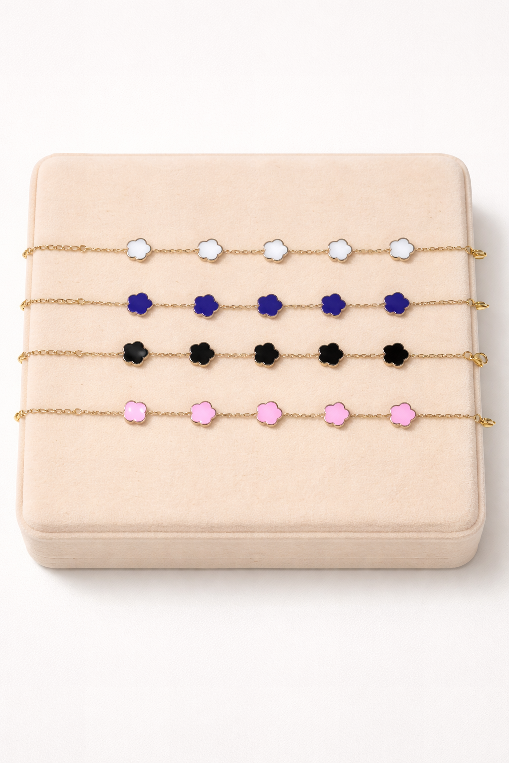 Mai Lux 5 Five-Leaf Clover Charm Bracelet – Gold Stainless Steel (Double-Sided)