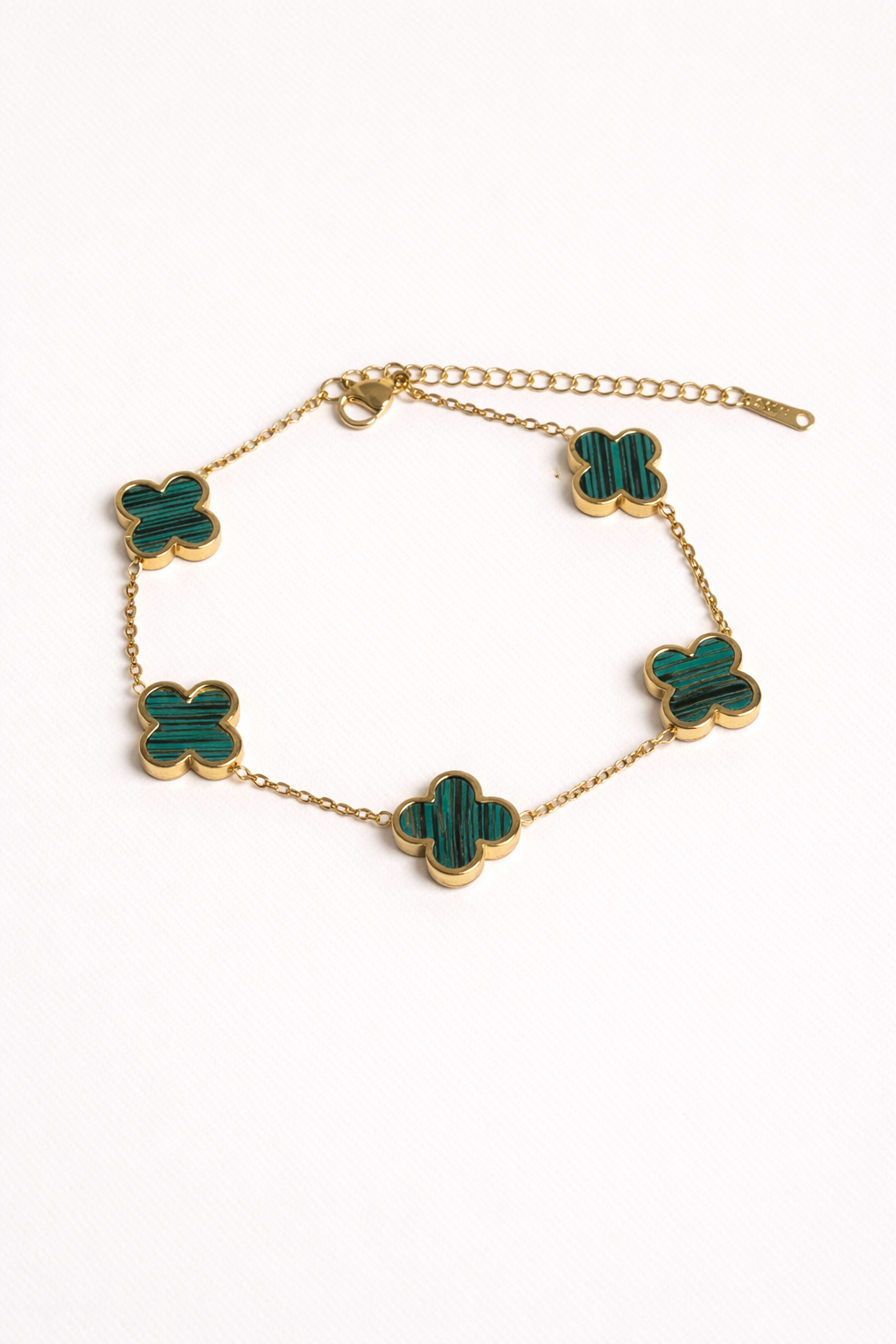 Mai Lux 5 Four-Leaf Clover Charm Bracelet – Gold Stainless Steel