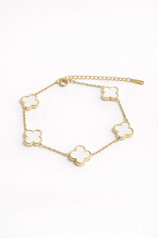 Mai Lux 5 Four-Leaf Clover Charm Bracelet – Gold Stainless Steel