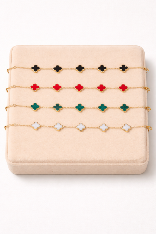 Mai Lux 5 Four-Leaf Clover Charm Bracelet – Gold Stainless Steel