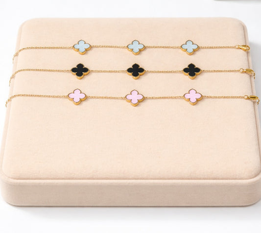 Mai Lux 3 Four-Leaf Clover Charm Bracelet – Gold Stainless Steel