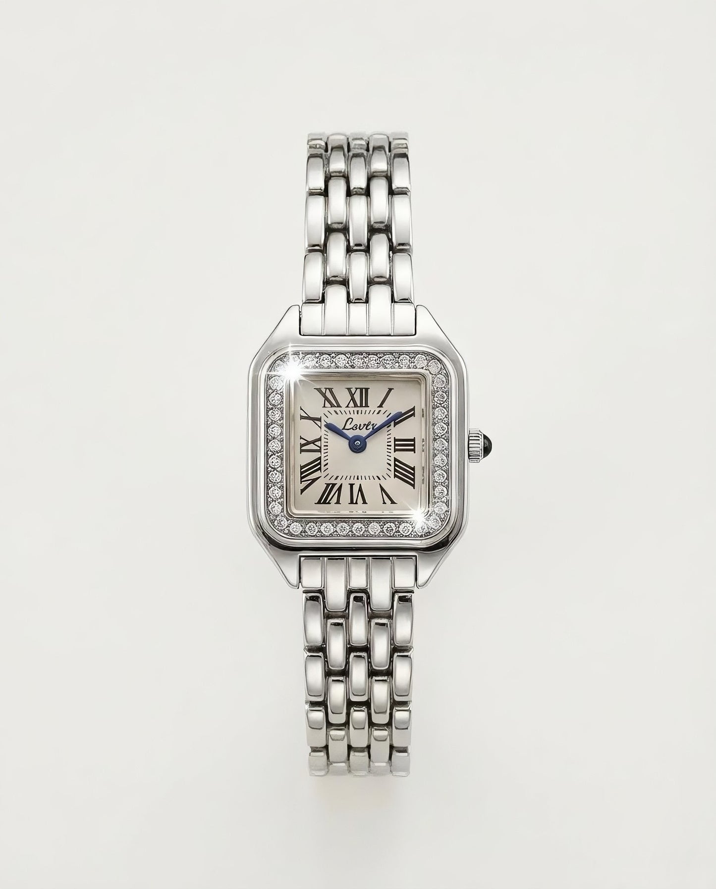 Silver Square Crystal Watch – Roman Dial