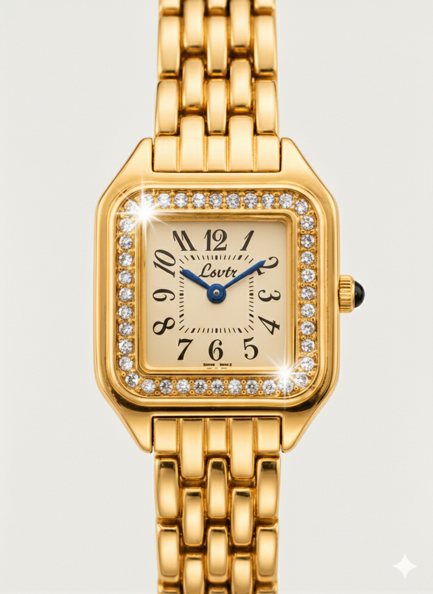 Gold Square Crystal Watch – Number Dial