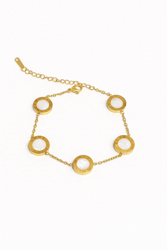 Roman Disc Charm Bracelet (Black / Pearl White) – Gold