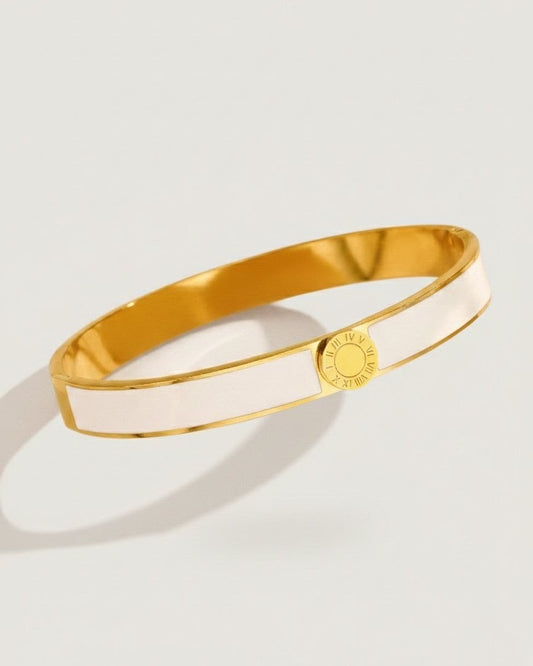 White Roman Enamel Bangle Bracelet – Gold
