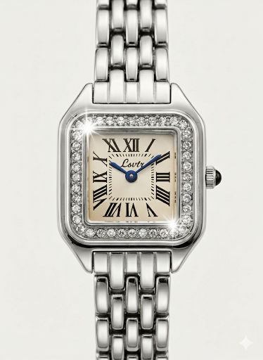 Silver Square Crystal Watch – Roman Dial