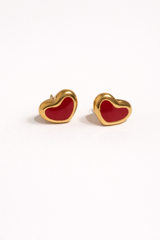Heart Stud Earrings – White Gold / Red Gold (Waterproof Stainless Steel)