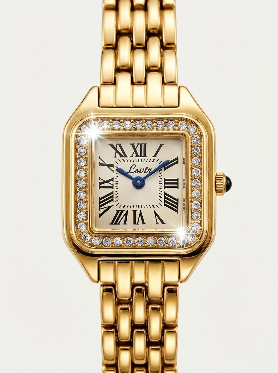 Gold Square Crystal Watch – Roman Dial