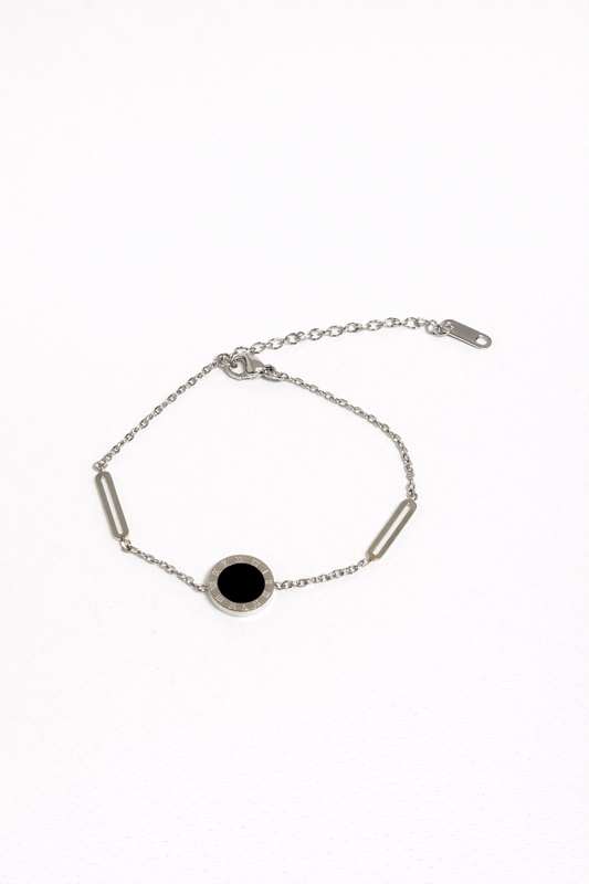 Roman Circle Bracelet (Silver & Black
