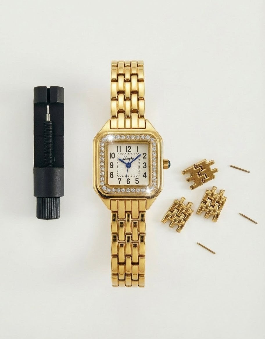 Gold Square Crystal Watch – Number Dial