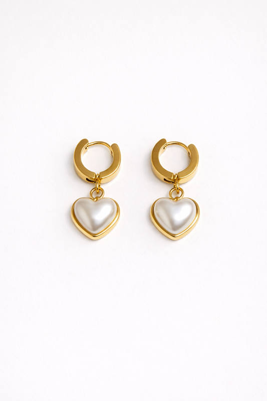 Pearl Heart Drop Earrings
