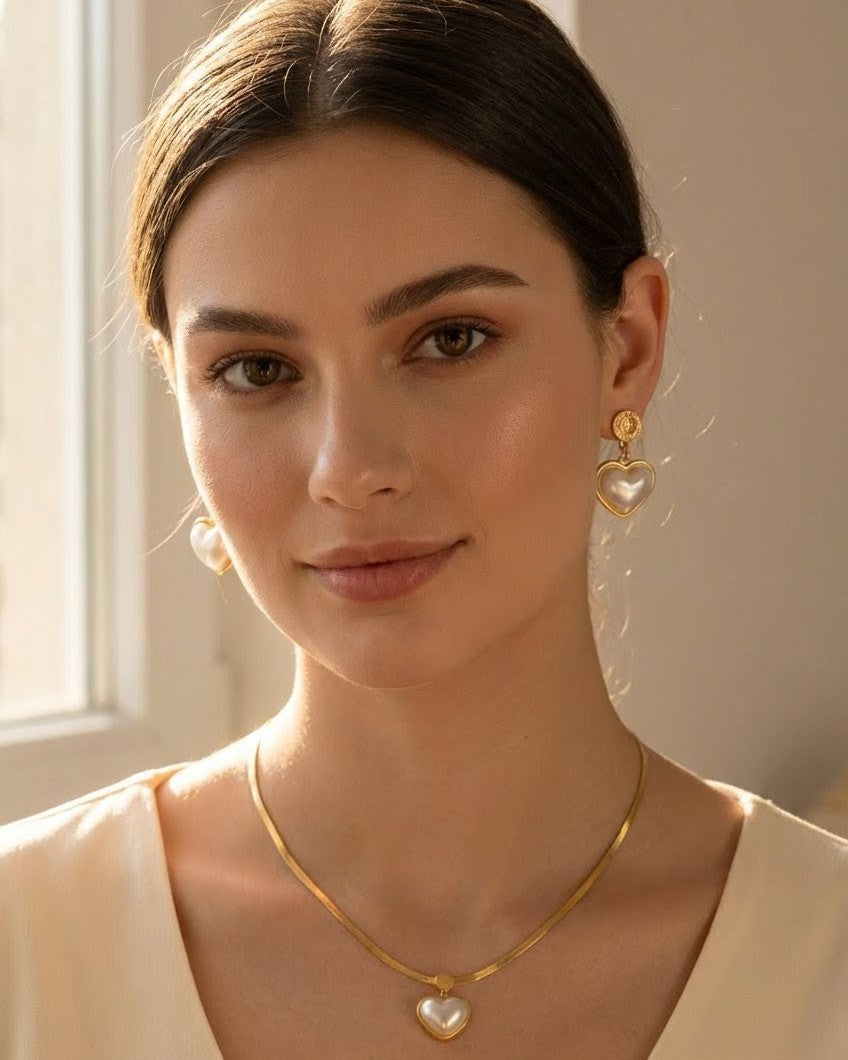 Love Heart Pearl Drop Earrings
