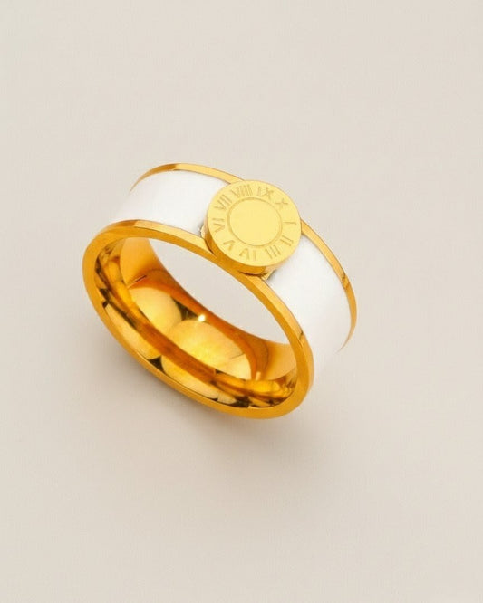 White Roman Enamel Ring – Gold