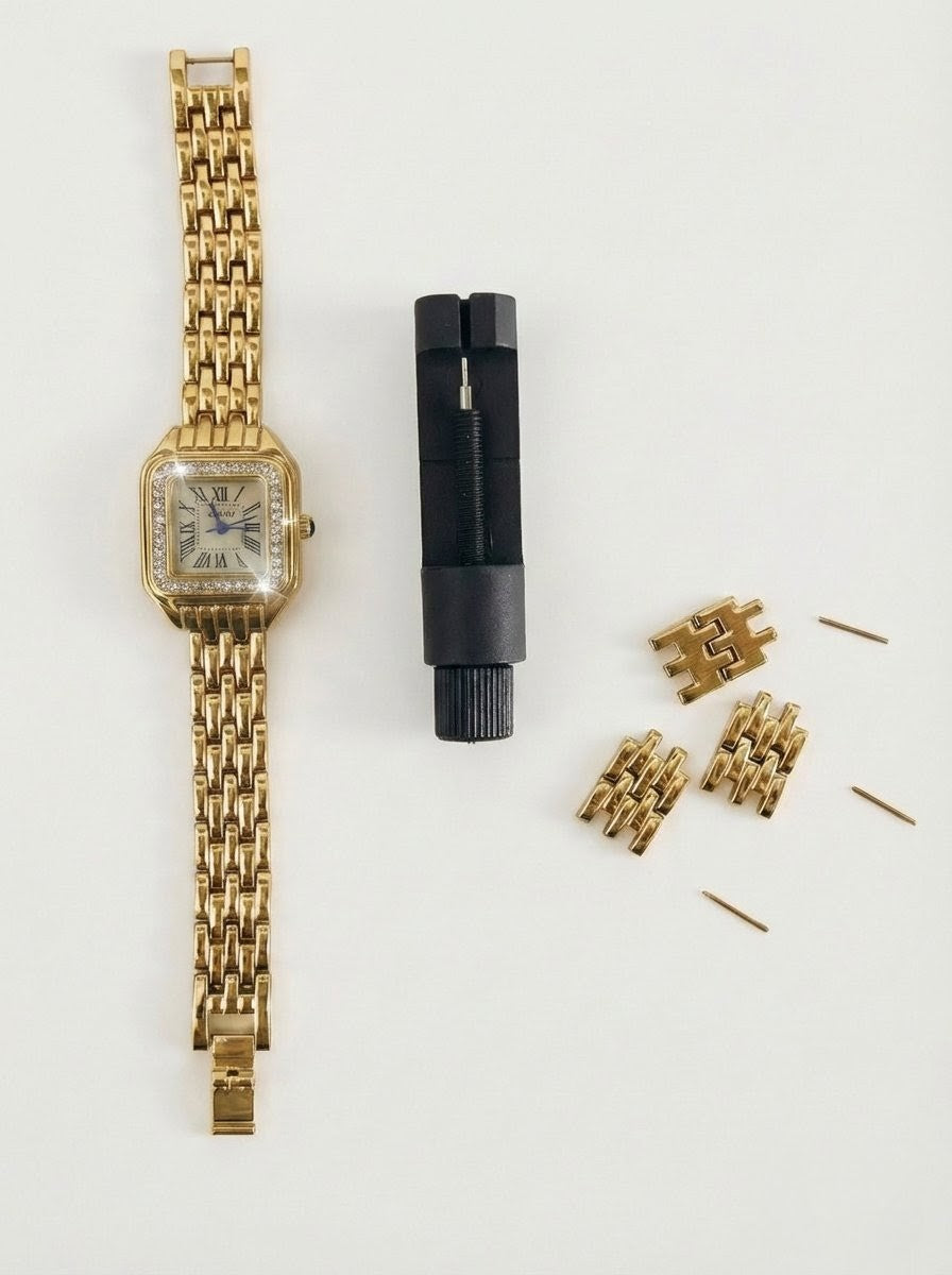 Gold Square Crystal Watch – Roman Dial