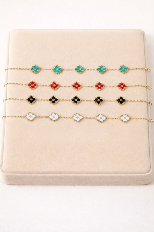 Mai Lux 4 Four-Leaf Clover Charm Bracelet – Gold Stainless Steel