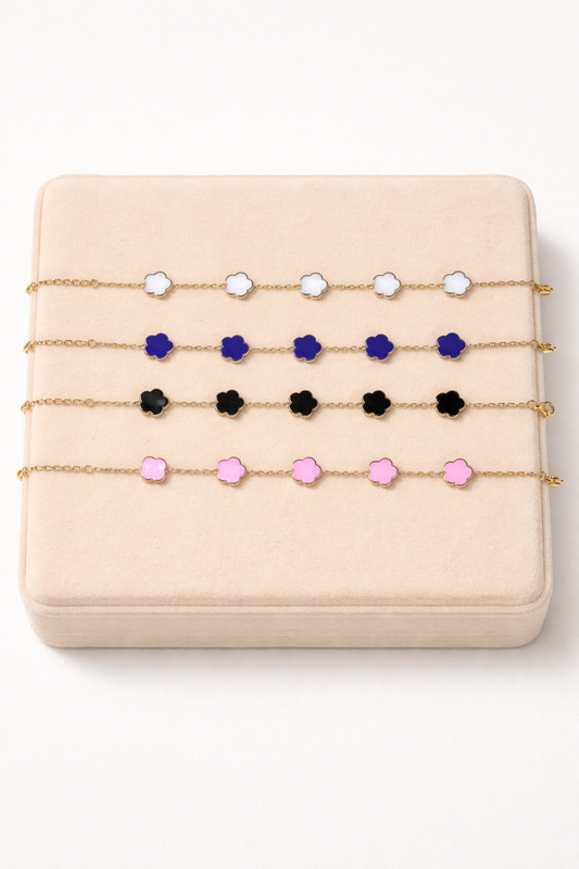 Mai Lux 5 Five-Leaf Clover Charm Bracelet – Gold Stainless Steel (Double-Sided)