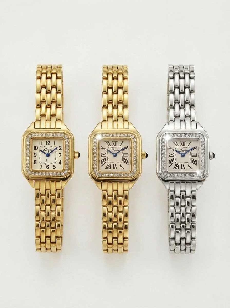 Gold Square Crystal Watch – Number Dial