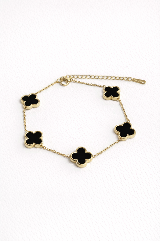 ✨ Luxe Clover Bracelet (Gold) – 5 Clover Charm | Reversible | Waterproof & Tarnish-Resistant