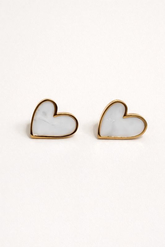 Heart Stud Earrings – Black / White (Waterproof Stainless Steel)